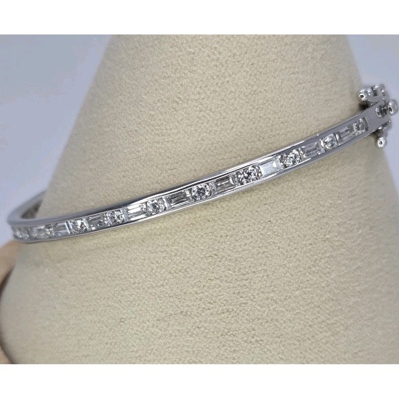 QVC Epiphany SW Sterling Silver CZ Diamond Baguette & Round Bangle 7.75" - Picture 1 of 9
